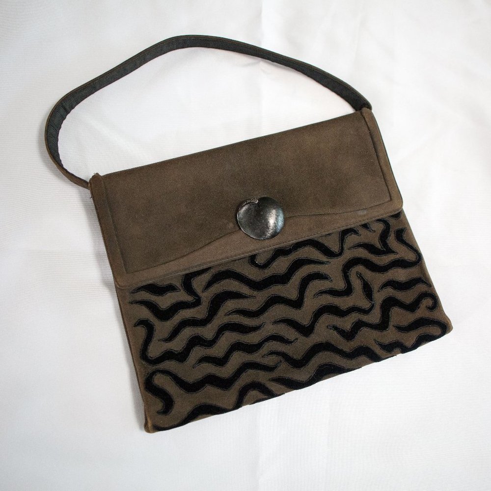 Loewe Tan and Black Wavy Shoulder Bag
